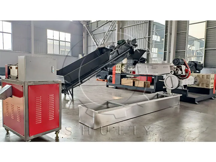 A plastic recycling granulating line in factory