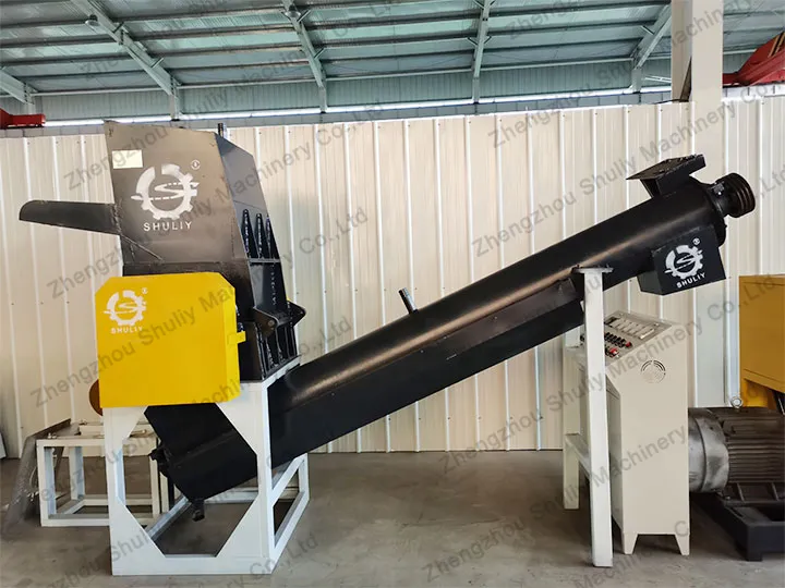 A waste plastic crusher in the factory