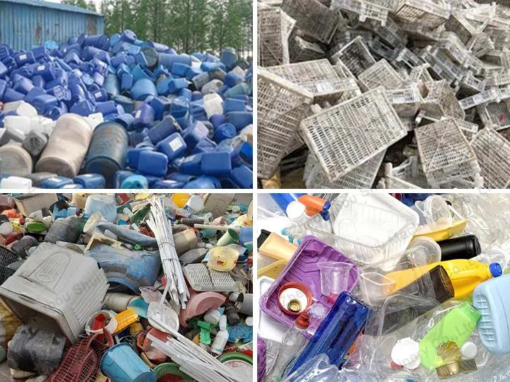 bidones de plástico de desecho, cestas de plástico, tuberías, tuberías de PVC, contenedores de HDPE